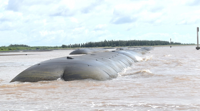 Soft breakwaters made of Geotube materials effectively stop waves. Photo: Minh Dam.