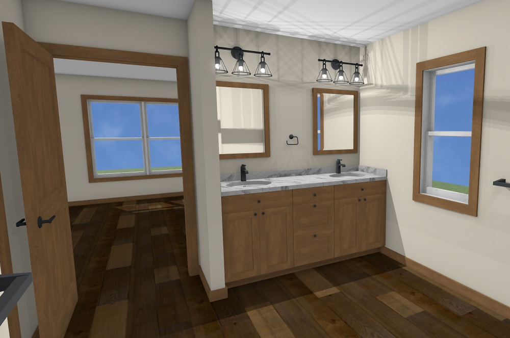 3D rendering of the Oak Ridge viewing one of the bathrooms