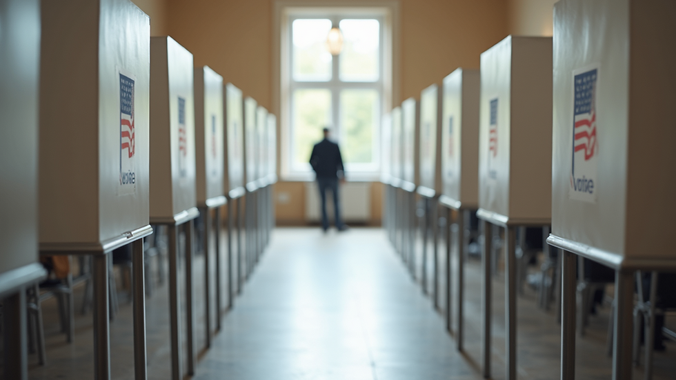 Eye-level view of a polling station with voting booths