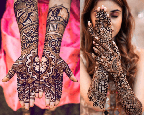 mirror image mehndi design bridal