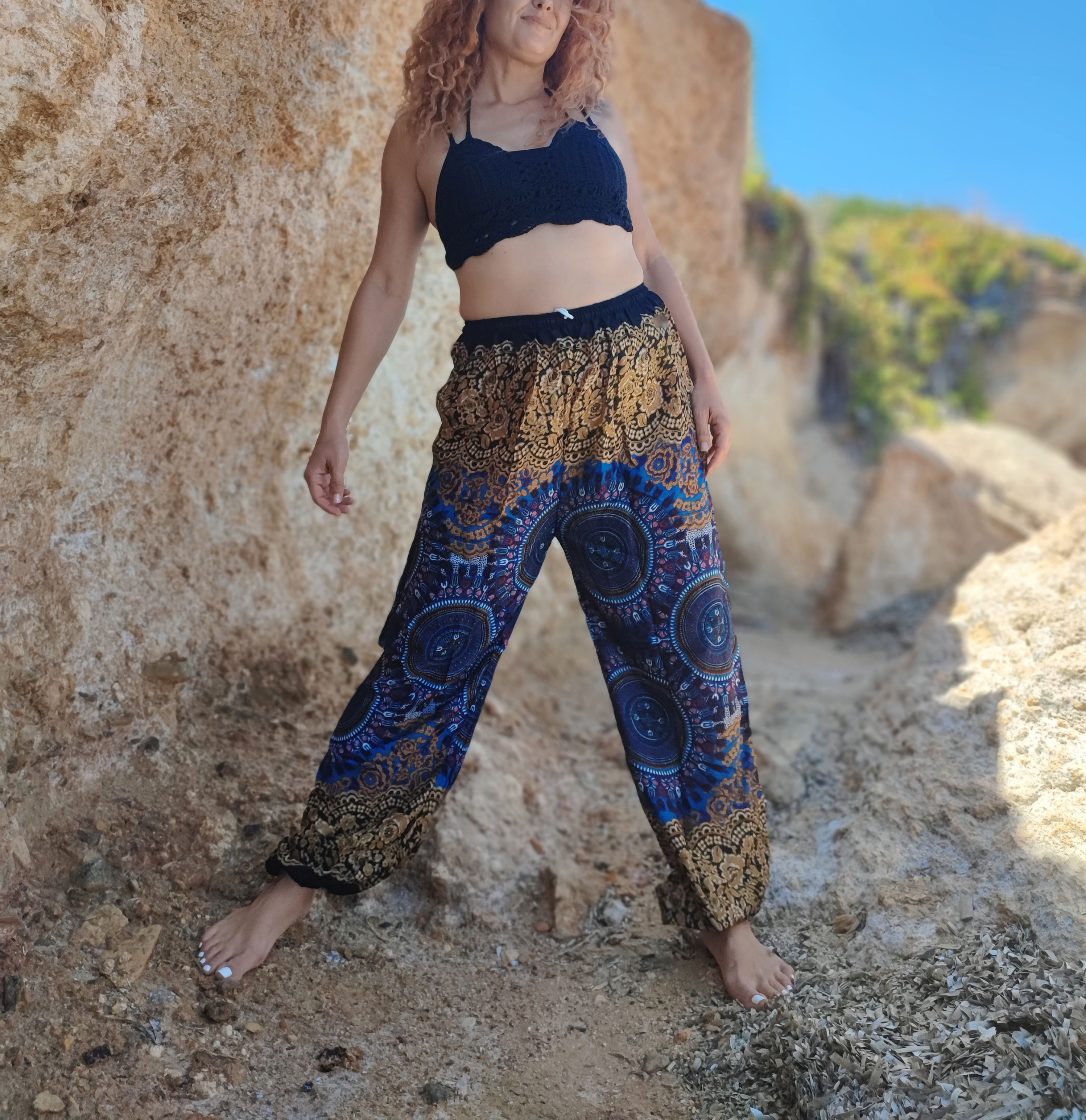 Παντελόνα rayon μπλε χρυσό