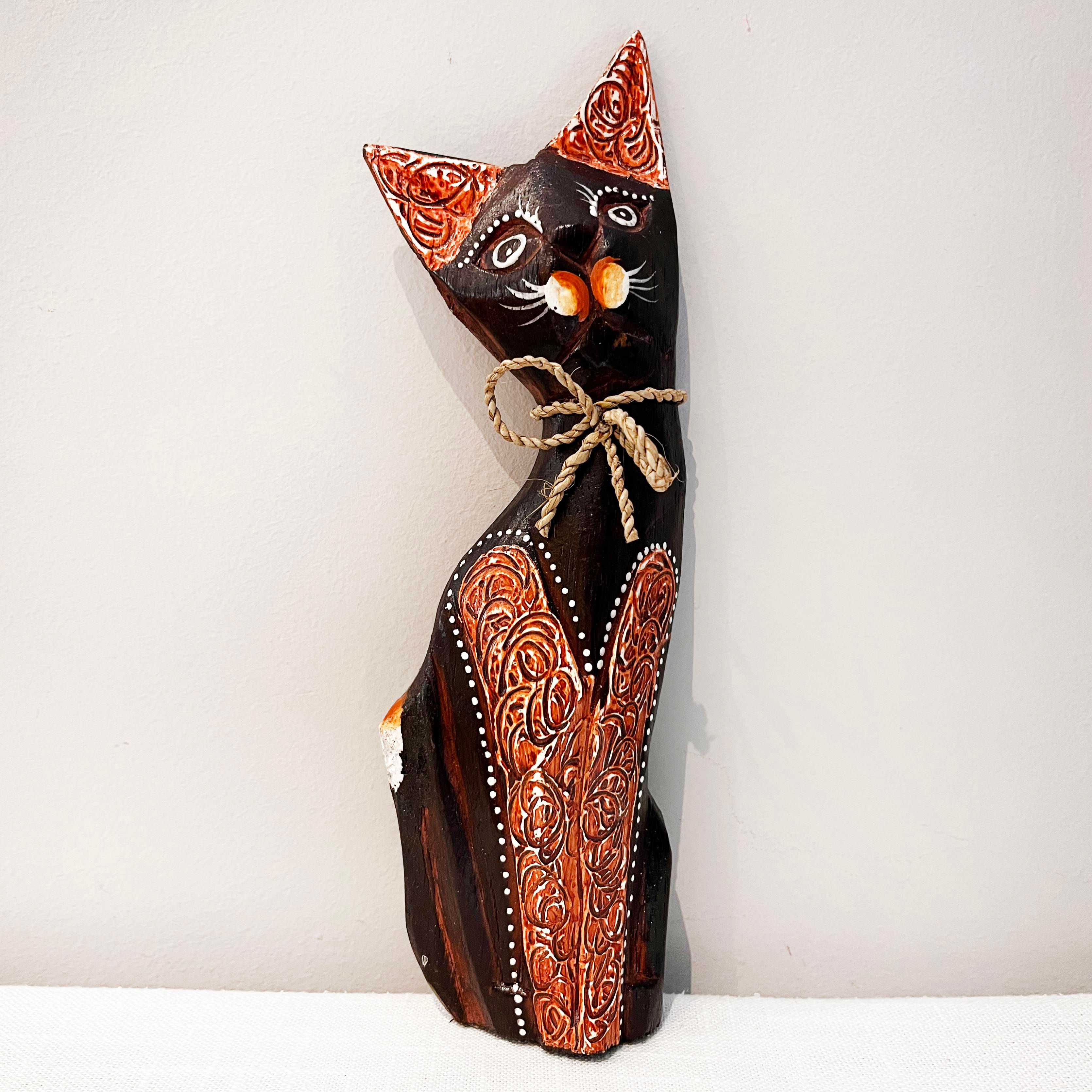 Ξύλινη γάτα καφέ M-Large