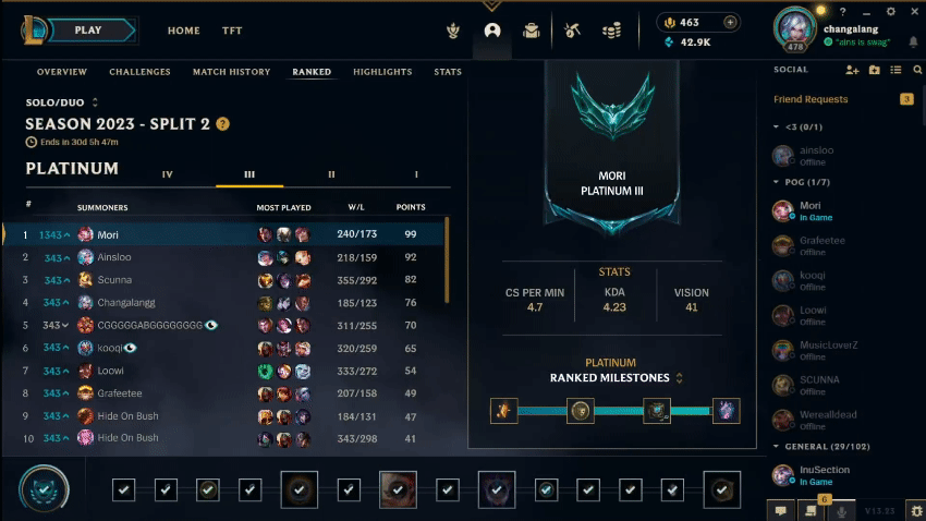 Animated mockup of the redesigned League of Legends ranked tab