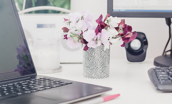 pink and red petaled flower on vase beside computers_edited.jpg