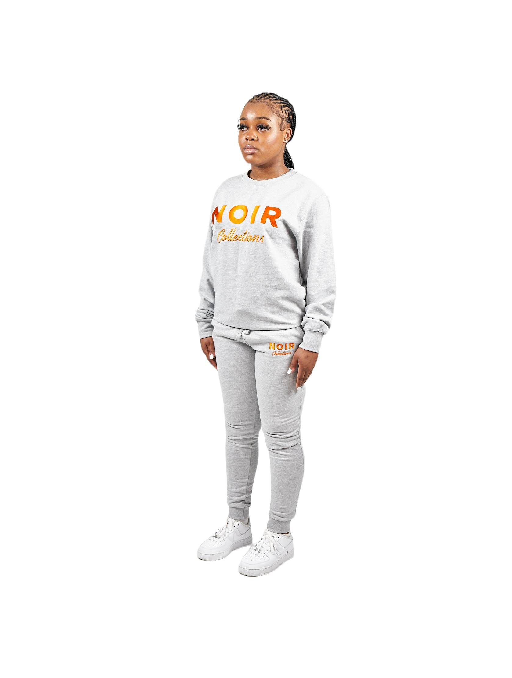 Unisex Grey & Neon Orange Noir Classic Collection Tracksuit.