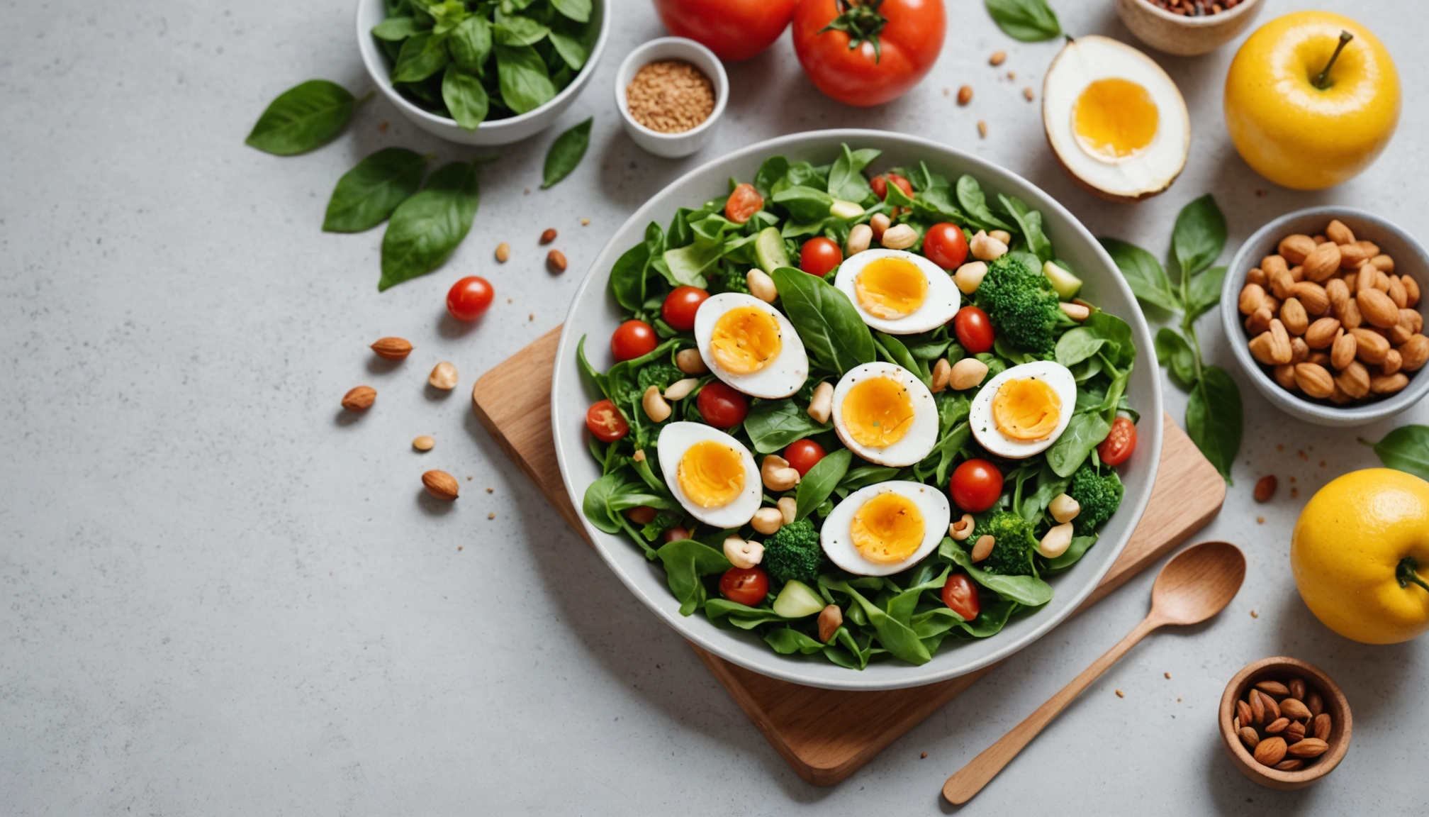 a bowl with eggs and salad