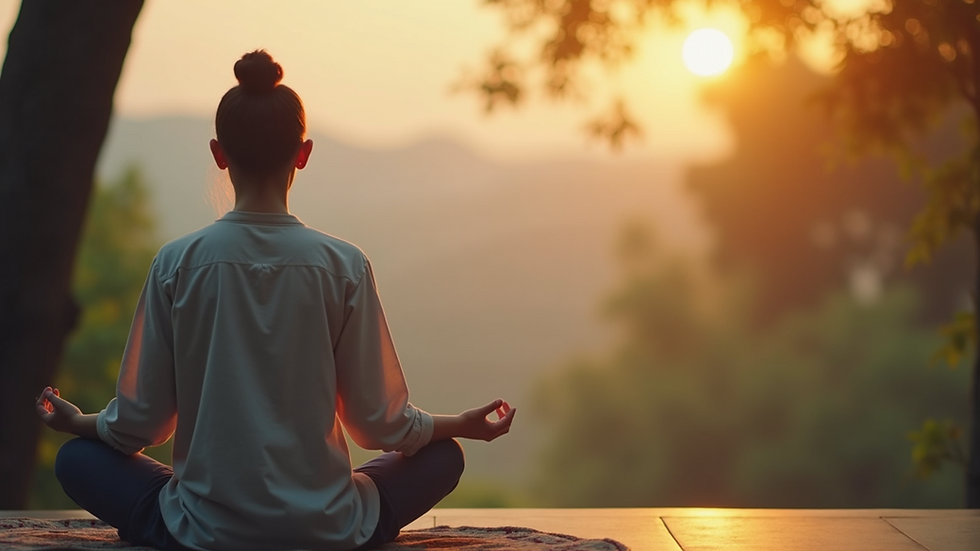Close-up view of a person meditating in a serene environment