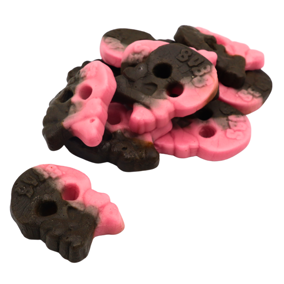 Pink and black Dr Pepper skull squishy candies