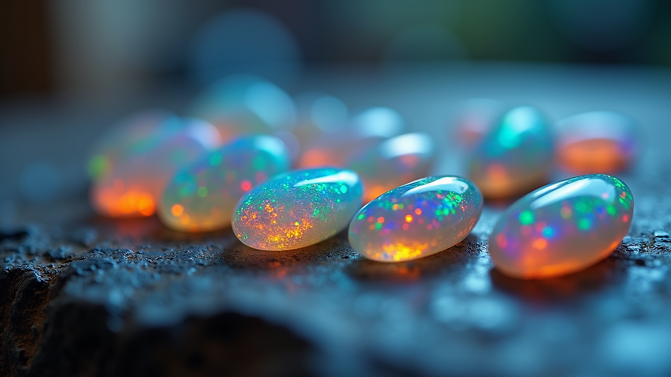 Close-up view of Ethiopian opals showcasing vibrant colors