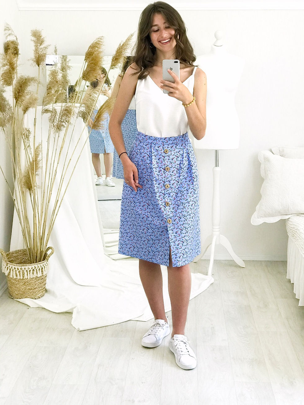 Юбка миди с пуговицами и карманами из льна