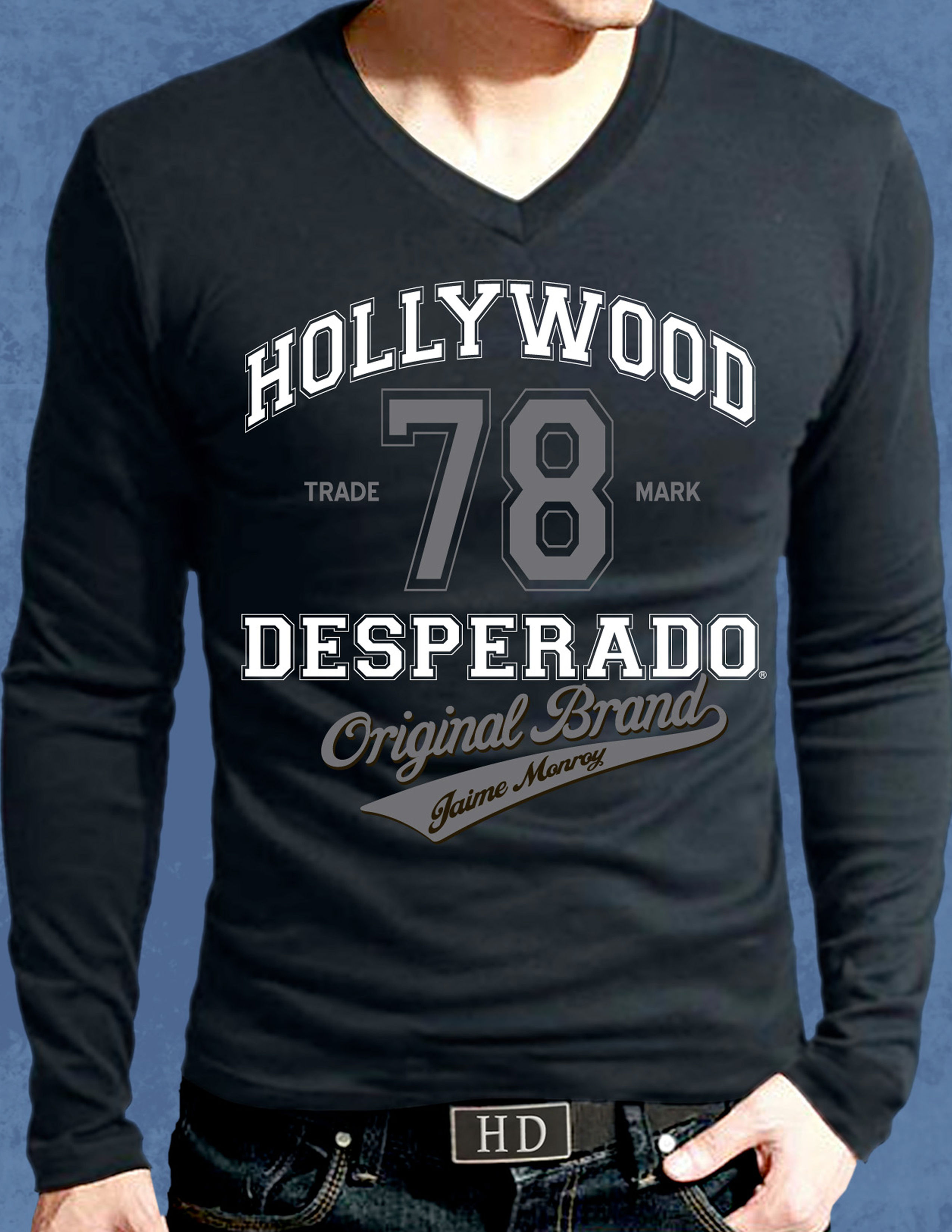 Hollywood Desperado Men's Long-Sleeve V-Neck (Black)