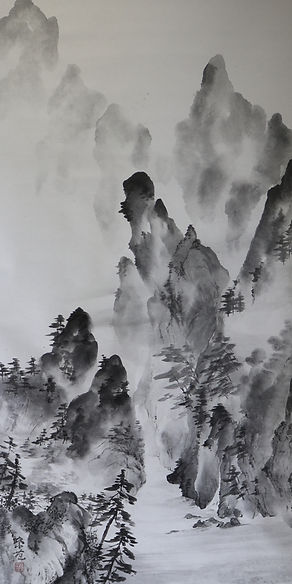霧春の水墨画 安