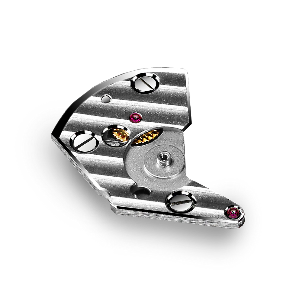 Hand finished chronograph bridge with beveling, polishing and cote de geneve
