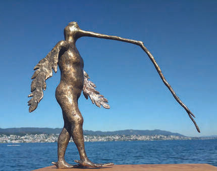 Bronze, including wooden base