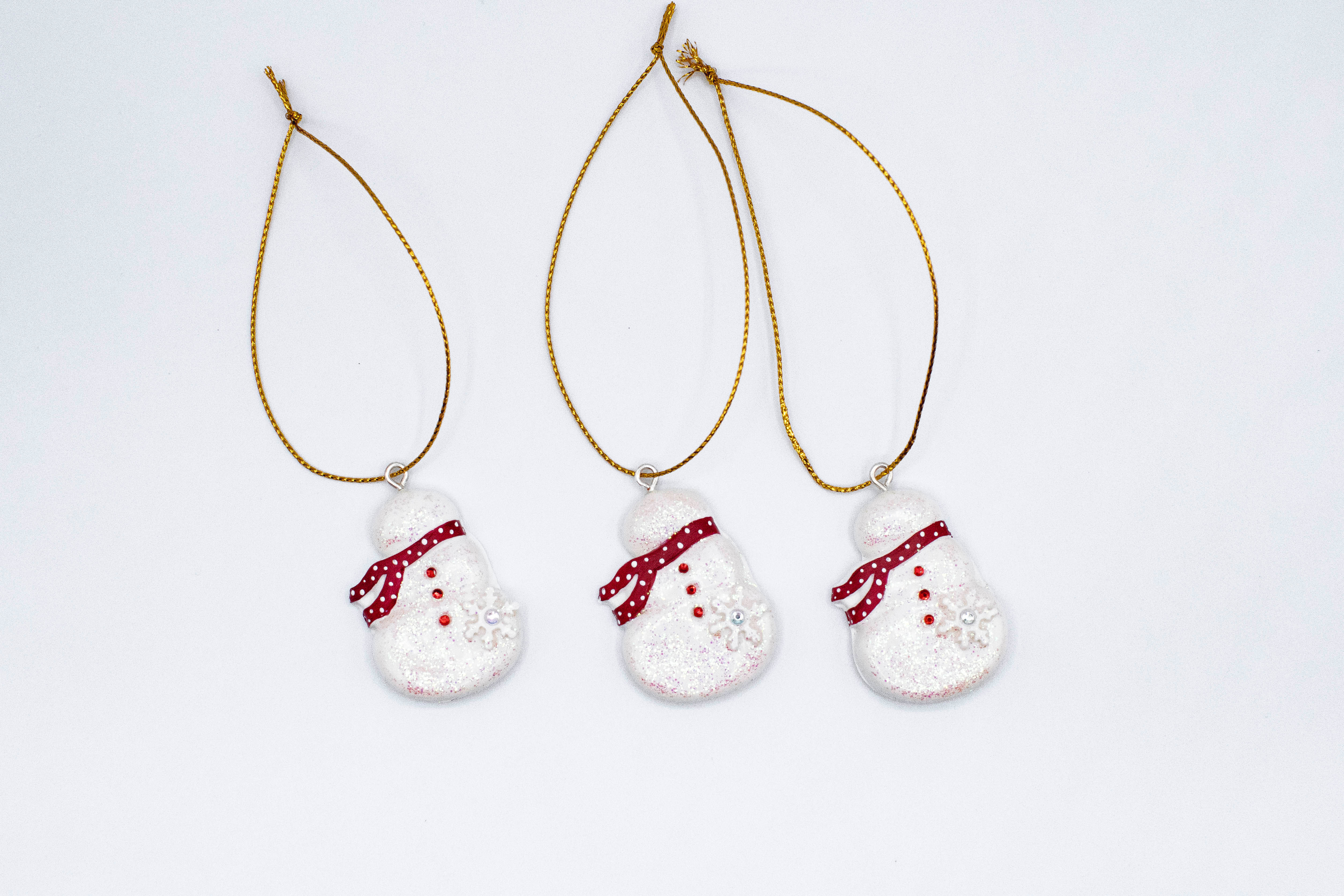 Red Scarf Snowmen Ornaments with Crystal Embellishments (Set of 3)