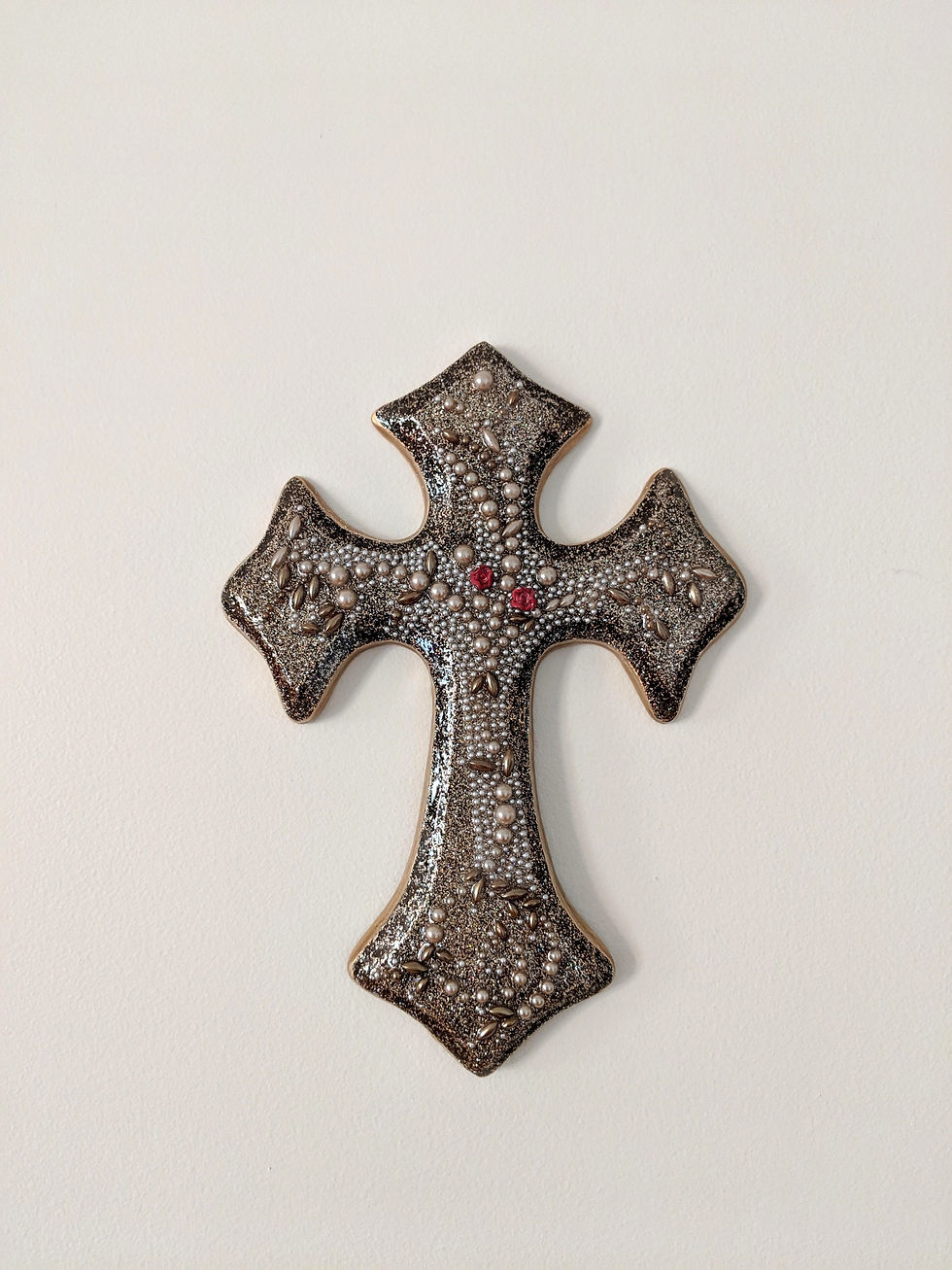 Thumbnail: Gold Resin Cross with Pearl & Rose Embellishments