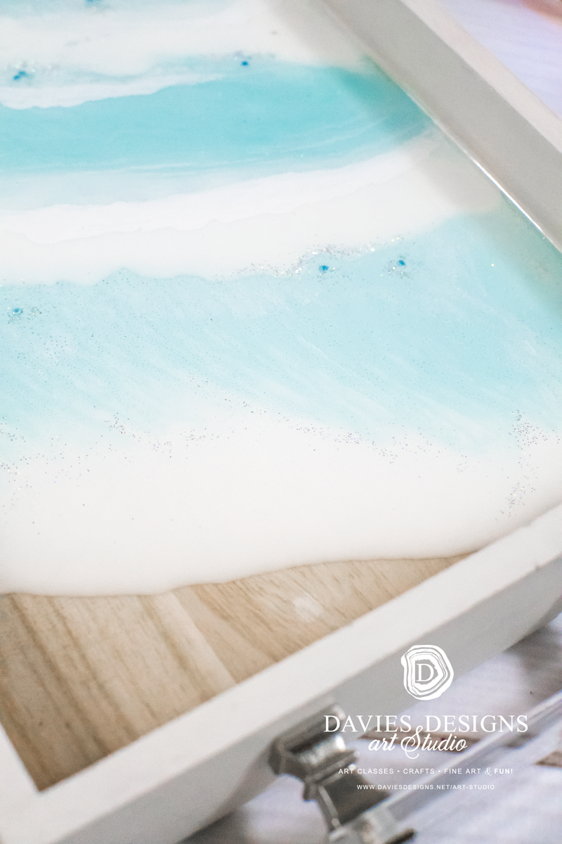 Thumbnail: 14"x7.5" Whitewashed Beachside Ocean Tray w/Glass Handle Accents