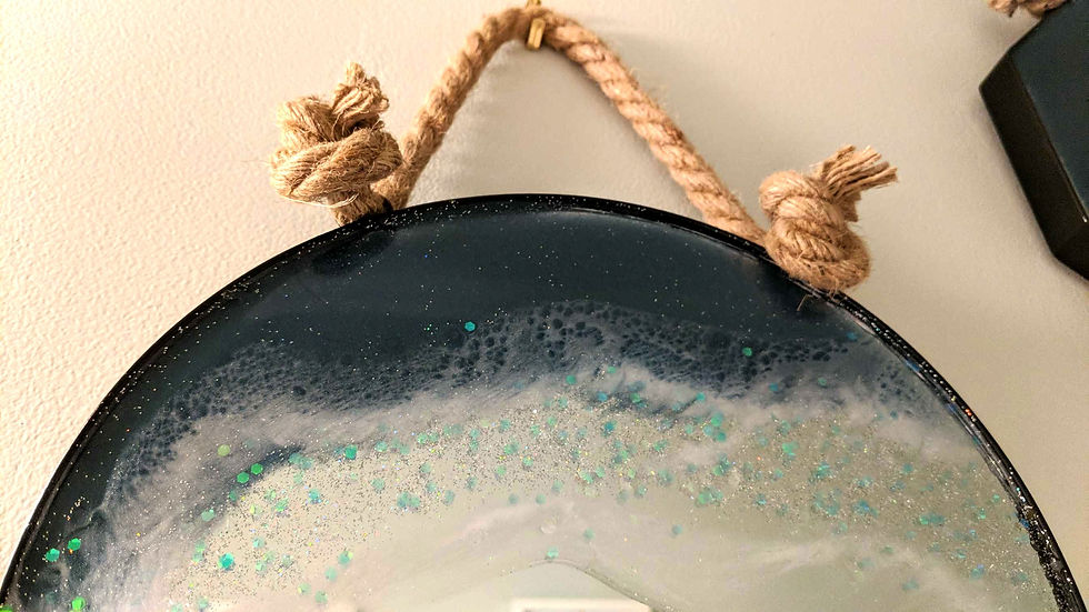 Thumbnail: Resin Seascape on Circular Mirror with Nautical Rope Hanger