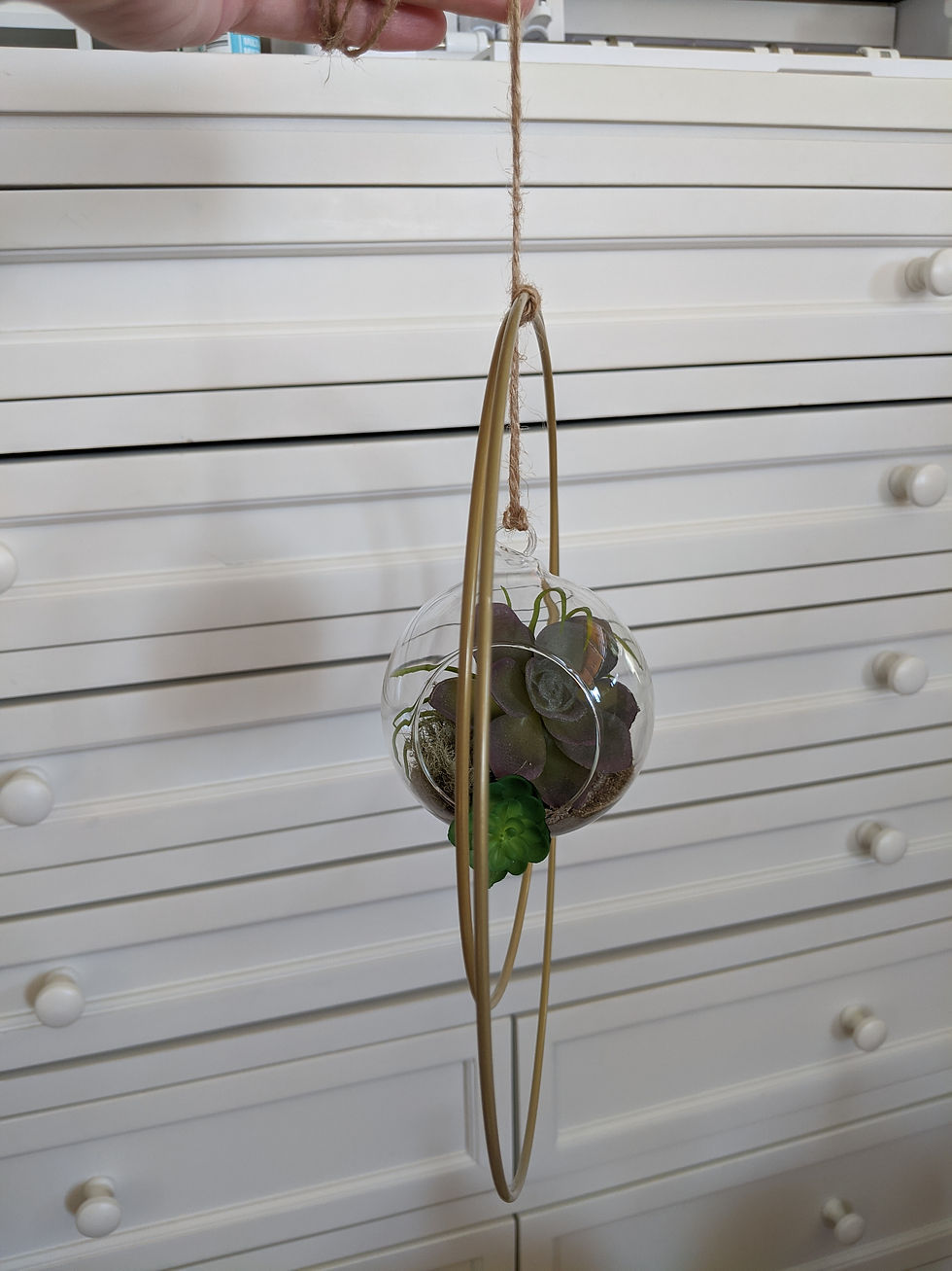 Thumbnail: Hanging Faux Succulent Terrarium with Double Gold Rings