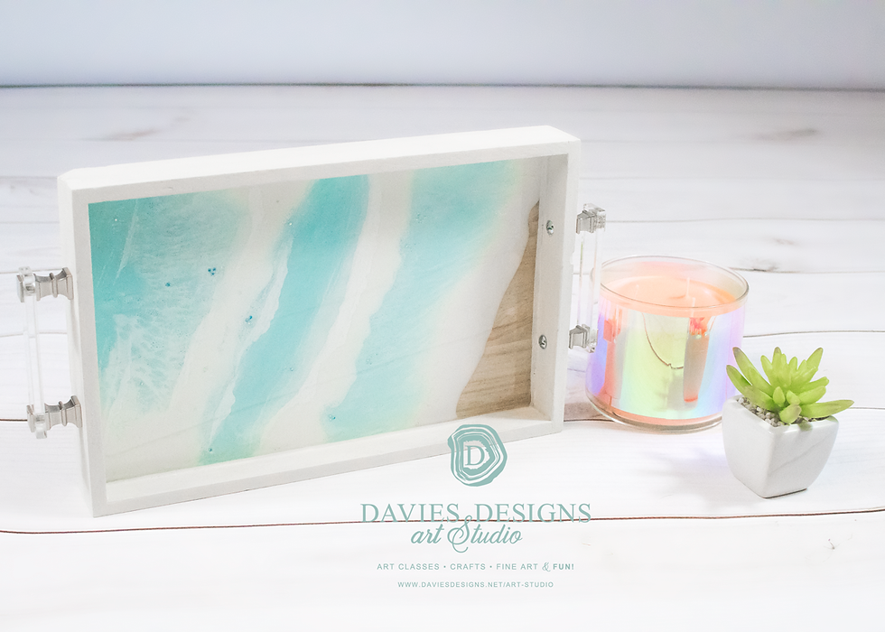 Thumbnail: 14"x7.5" Whitewashed Beachside Ocean Tray w/Glass Handle Accents