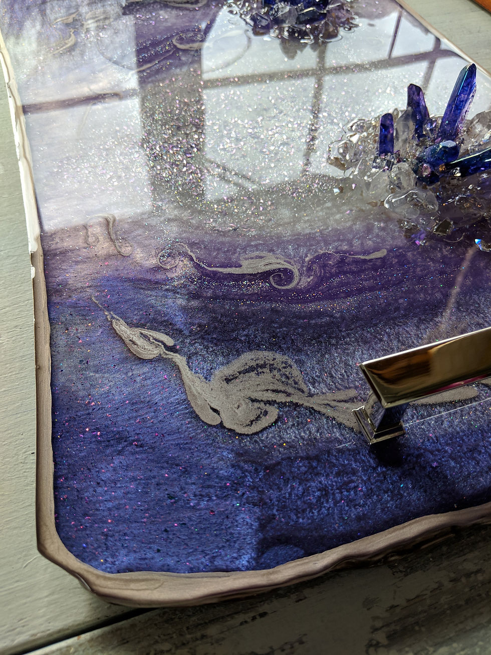 Thumbnail: 19"x12" Amethyst Slab Jewelry Tray with Amethyst Cluster & Handle Accents