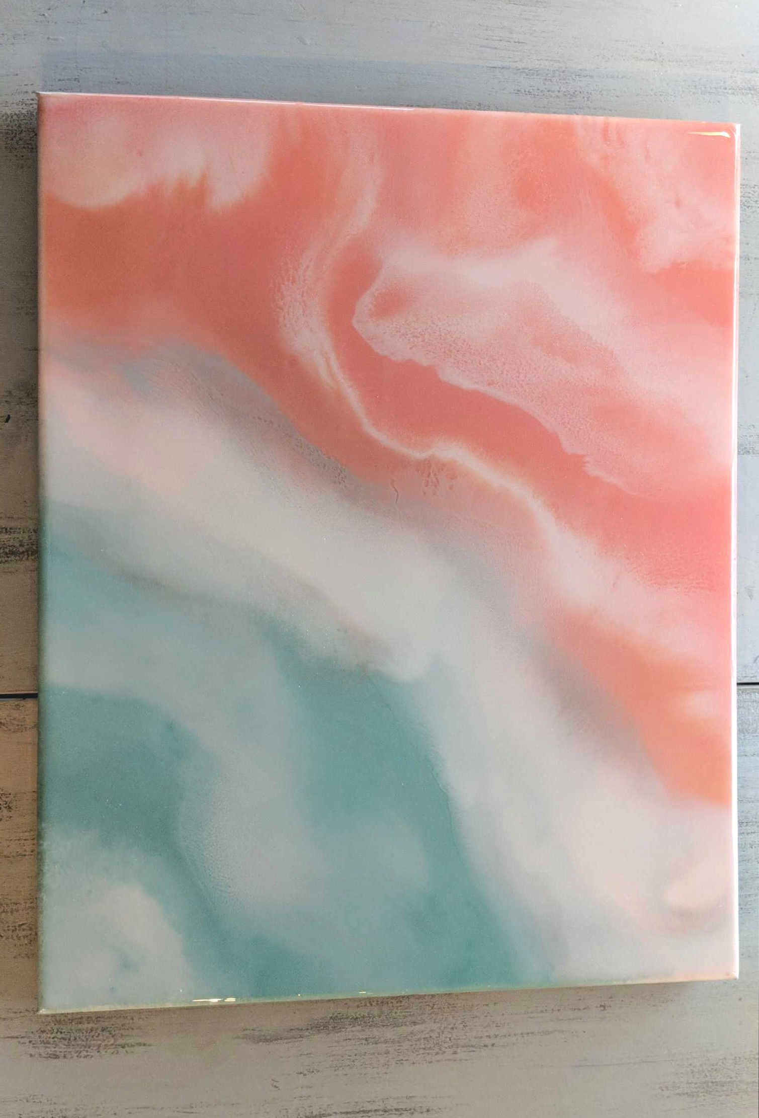 16"x20" Sunrise Ocean Resin Painting on Canvas