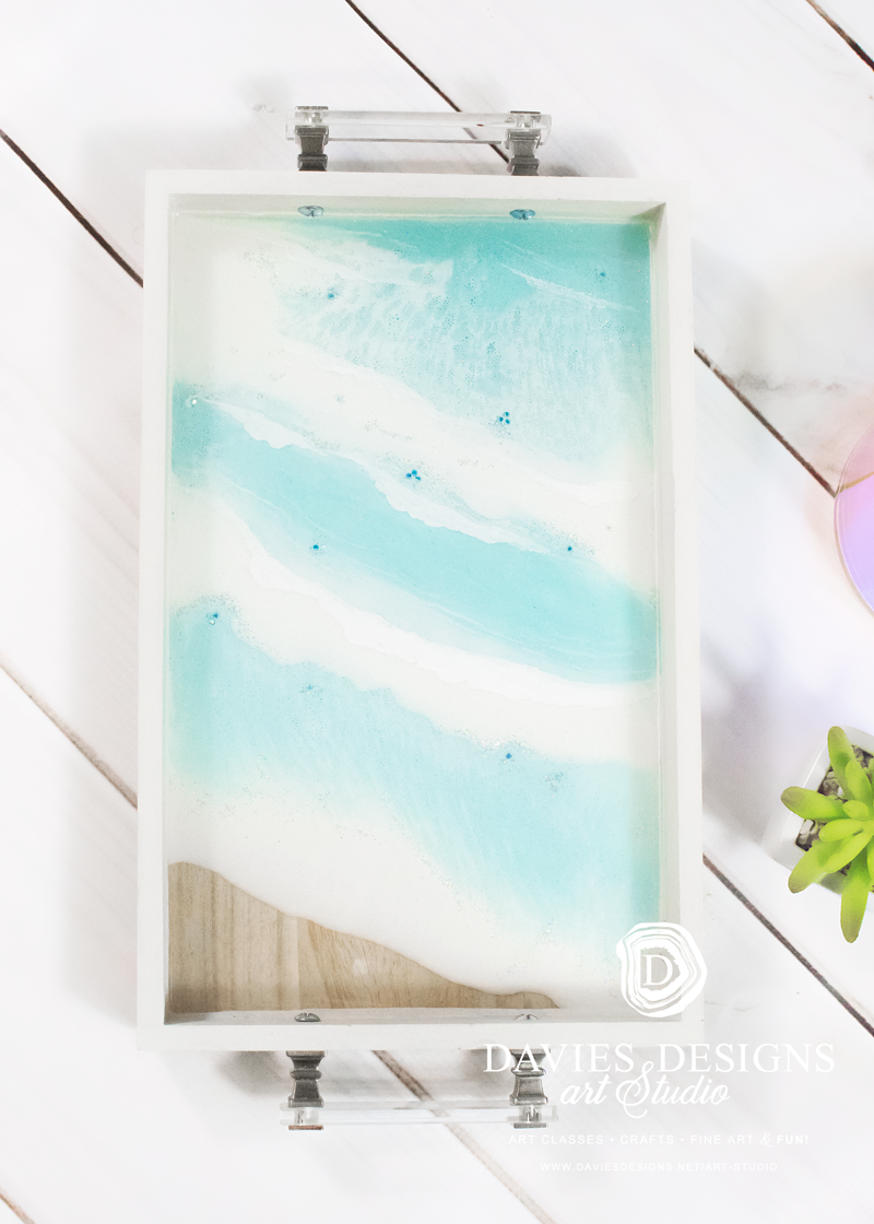 Thumbnail: 14"x7.5" Whitewashed Beachside Ocean Tray w/Glass Handle Accents