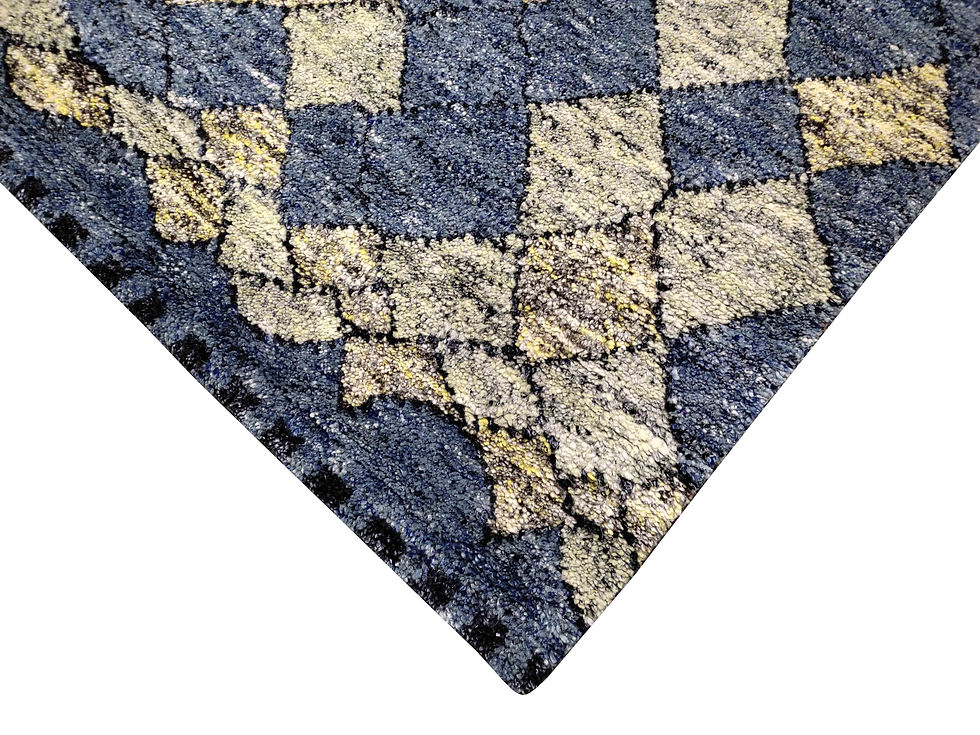 الصورة المصغرة: Hand Knotted Woolen Carpet Moroccan Modern Blue/Gold