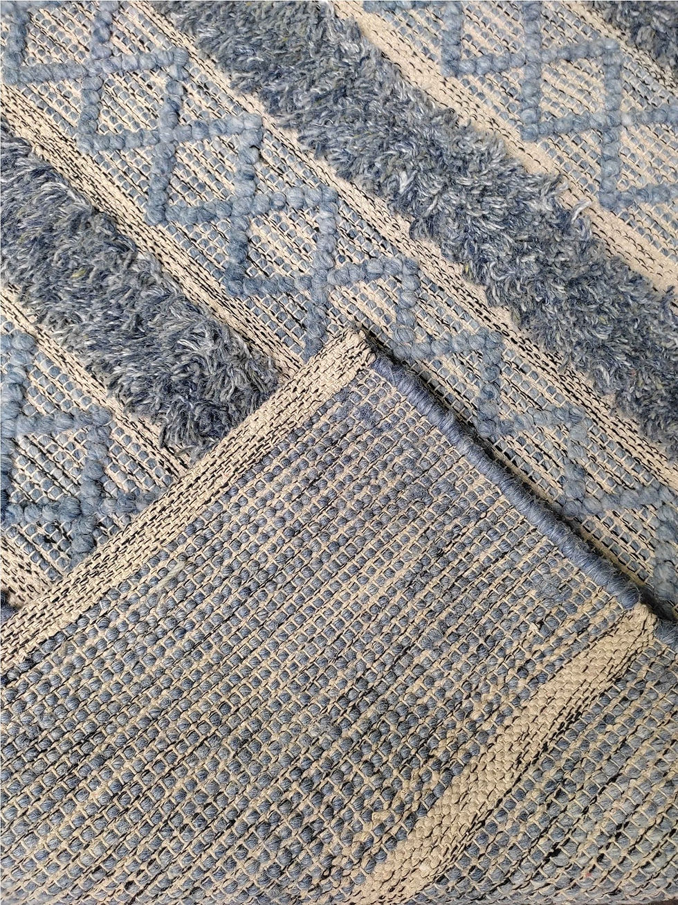 Miniature : Export Quality Hand Woven Woolen Modern Durrie, Blue & Beige 150 X 240 CM