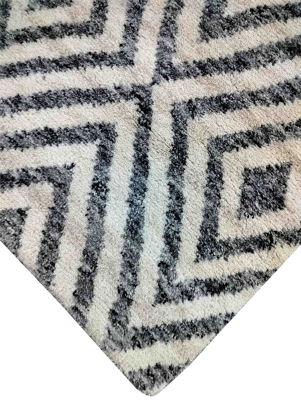 الصورة المصغرة: Hand Knotted Woolen Carpet Moroccan Modern White/Natural