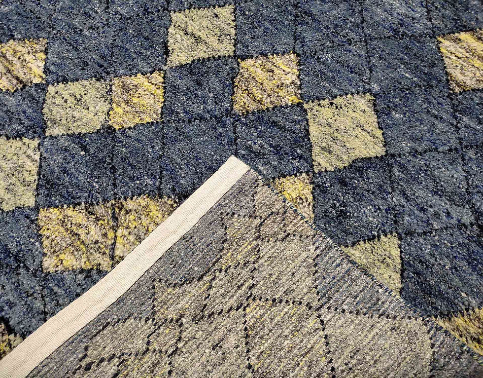 Thumbnail: Hand Knotted Woolen Carpet Moroccan Modern Blue/Gold