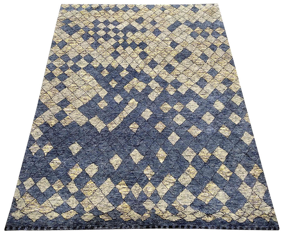 Thumbnail: Hand Knotted Woolen Carpet Moroccan Modern Blue/Gold