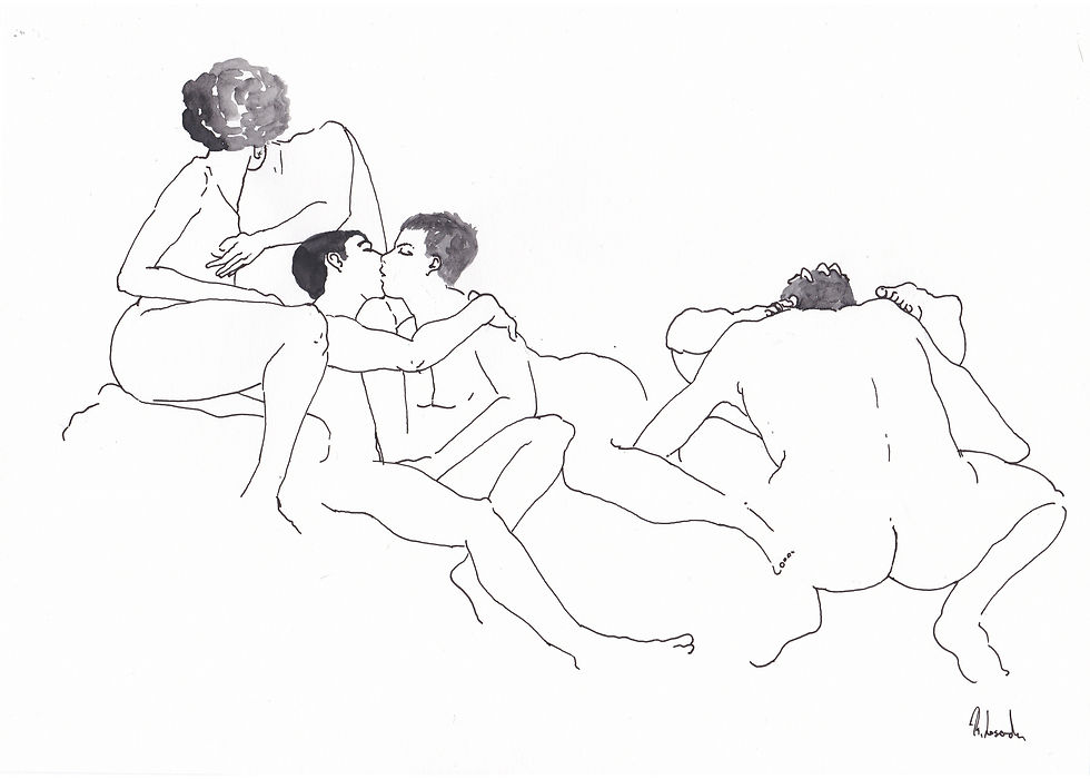 Gente desnuda besándose