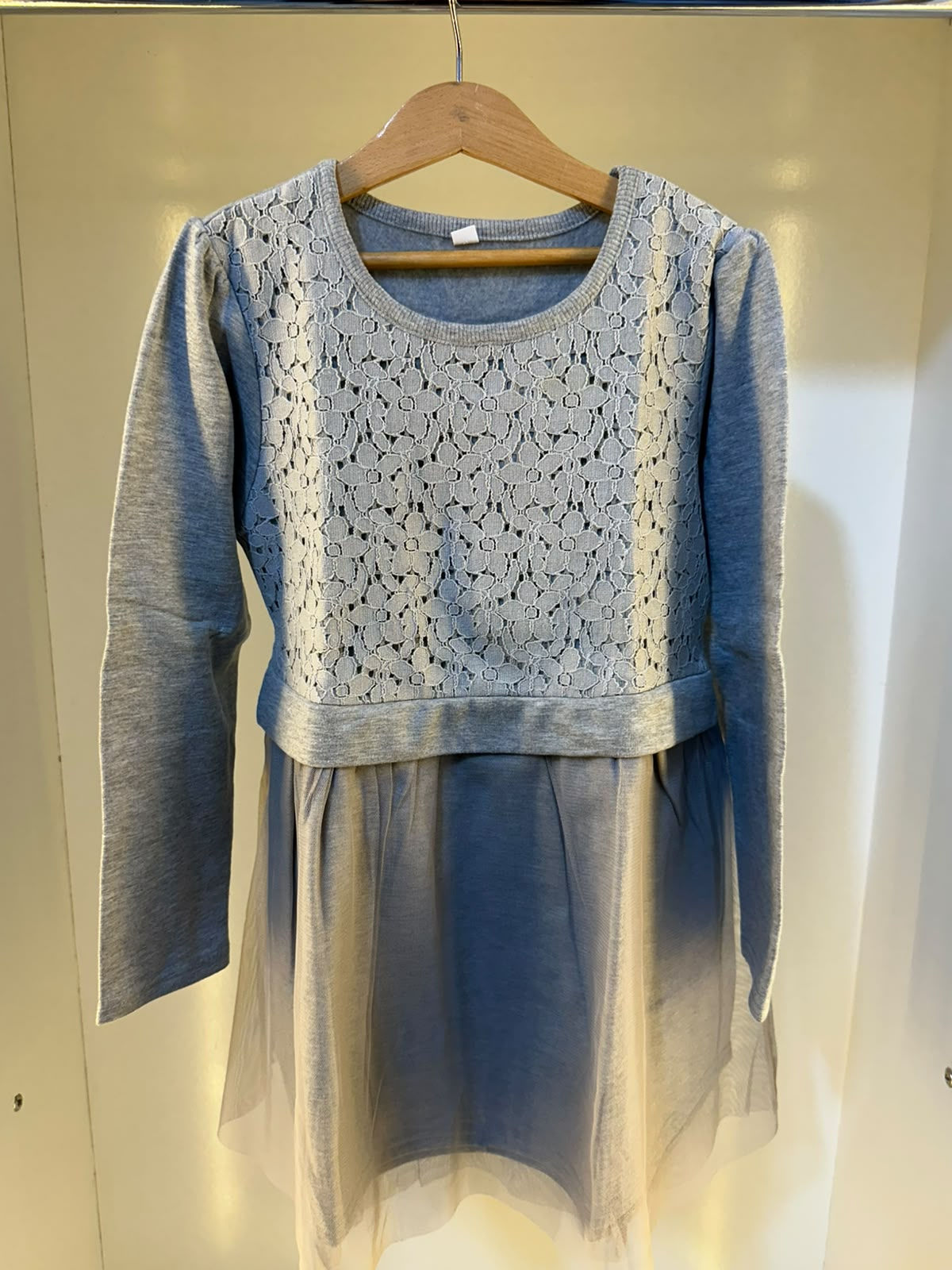 Girls Light Blue Floral Lace & Tulle Party Dress – 6–8 Years