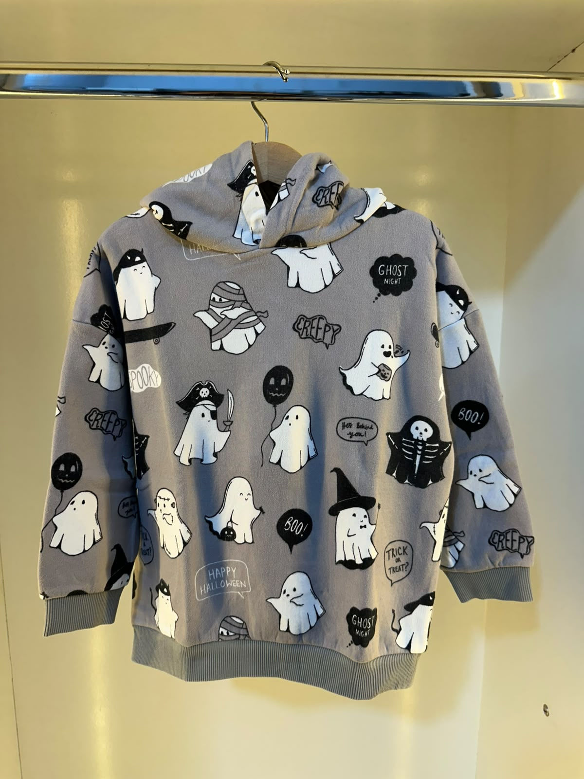 TU Boys Grey Halloween Ghost Print Hoodie – 5–6 Years
