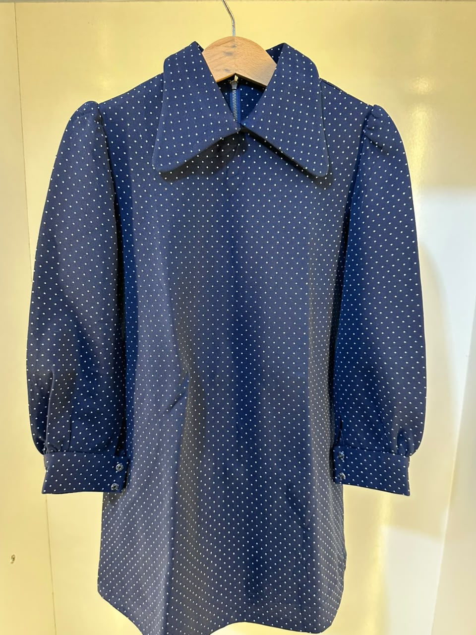 Girls Navy Blue Polka Dot Long Sleeve Shirt Dress – 8–10 Years