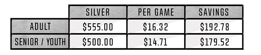 Silver Pricing Adult $555.00 Senior/Youth $500.00