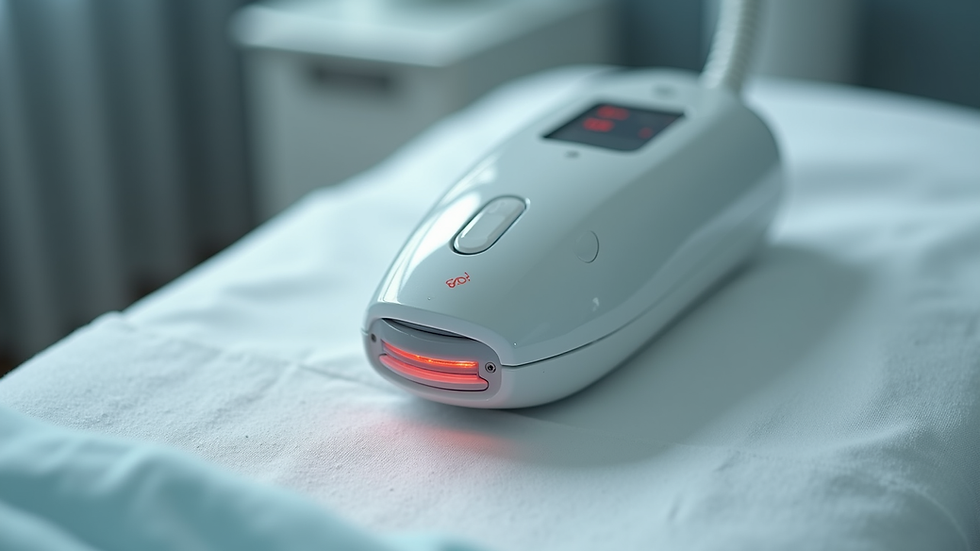 Close-up view of a laser hair removal device on a treatment bed