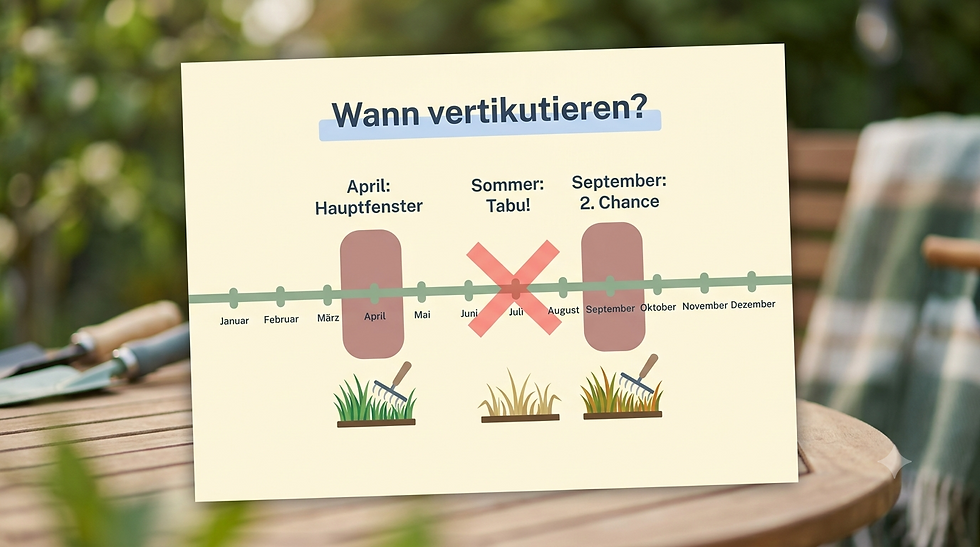 Infografik: Die zwei Zeitfenster zum Vertikutieren - April als Hauptfenster und September als zweite Chance