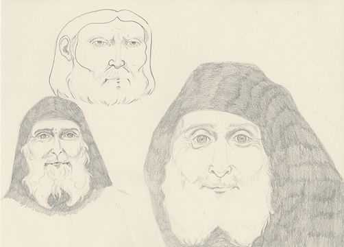 H. Serafim van Sarov en H. Gabriel Urgebadze, schetsen met grafietpolood