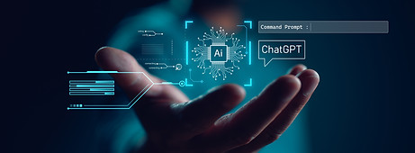 Ai tech, businessman show virtual graphic Global Internet connect Chatgpt Chat with AI, Ar