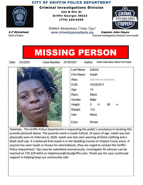 Griffin PD Needs Your Halp