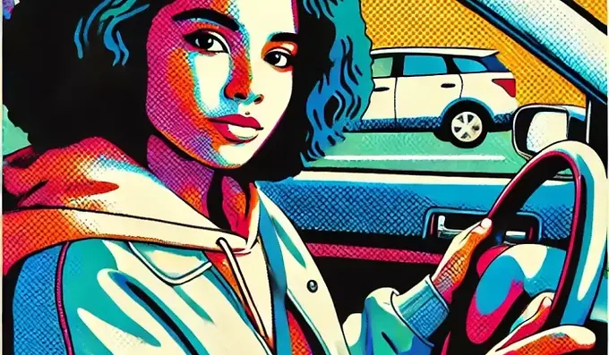 DALLE-2024-09-23-11.04.08---A-pop-art-style-portrait-of-a-diverse-student-taking-a-driving