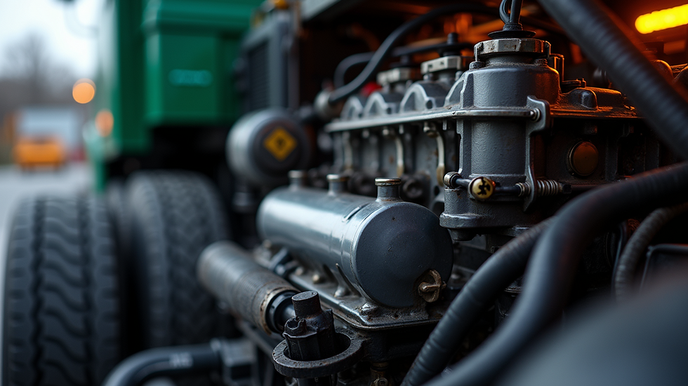 Close-up view of a diesel truck engine with highlighted performance parts