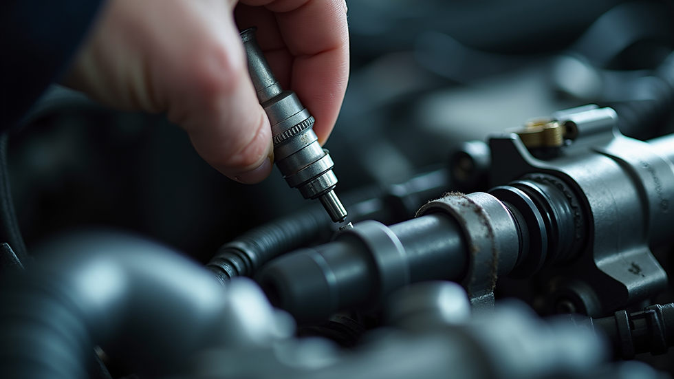 Close-up view of a technician installing a diesel fuel injector