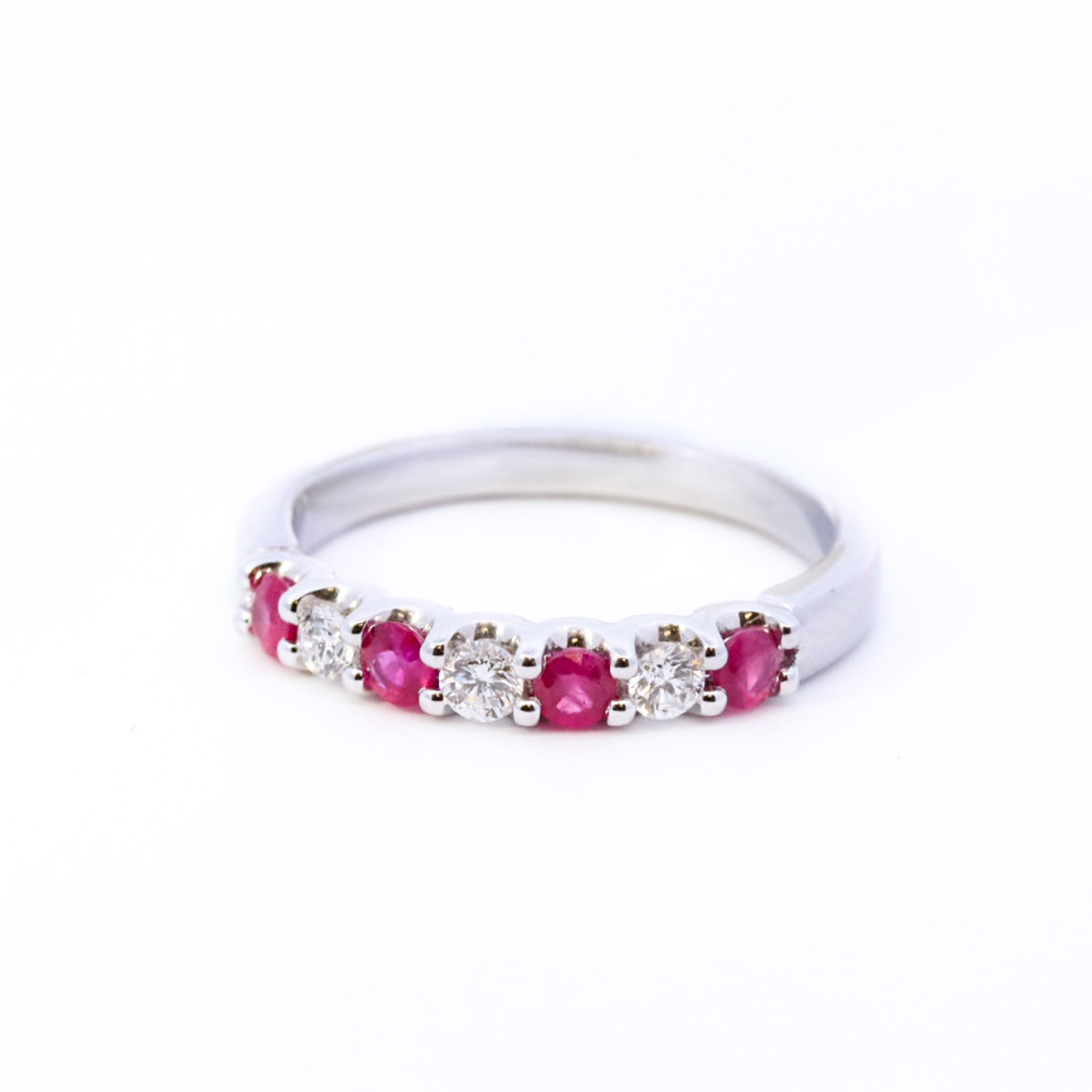 14k White Gold Ruby & Diamond Band