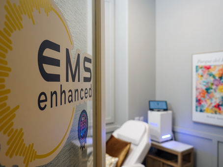 Interior view of EMS Enhanced studio in Houston, Texas featuring modern equipment and private training spaces for electrical muscle stimulation.