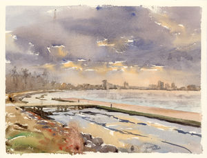 Charles River Esplanade in the Rain, painted on location 3-11-26