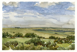 View from above Chase County State Lake, painted on location 8-9-25