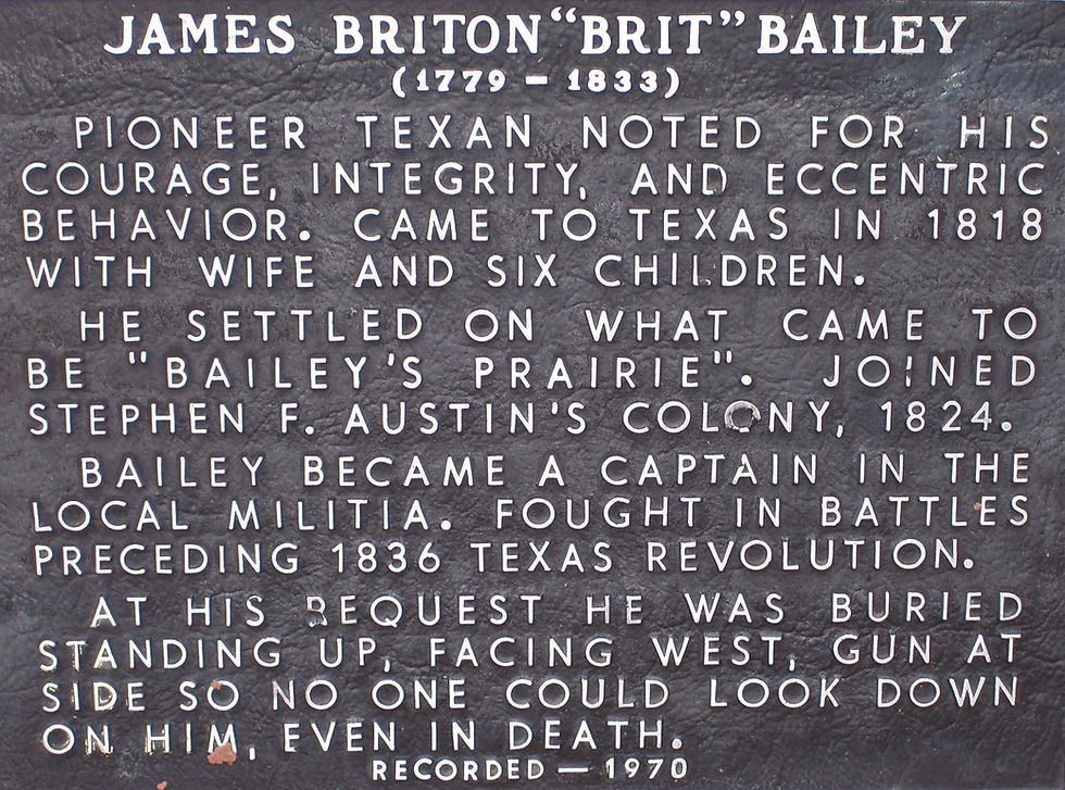 James Britton Bailey, Texas Historical Marker, Brazoria County, Texas